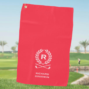 Classic Personalised Monogram Name Red Golf Towel