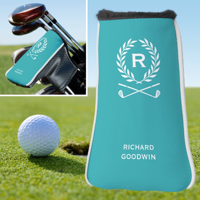 Classic Personalised Monogram Name Turquoise Golf Head Cover (Creator Uploaded)