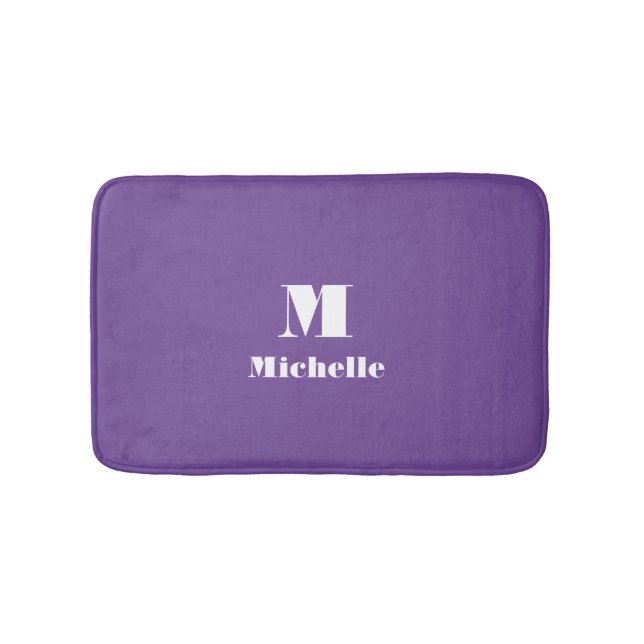 Classic Personalised Name Initial Solid Purple Bath Mat (Front)
