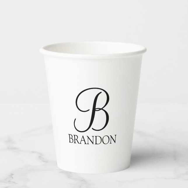 Classic Personalised Script Monogram and Name Paper Cups (Front)