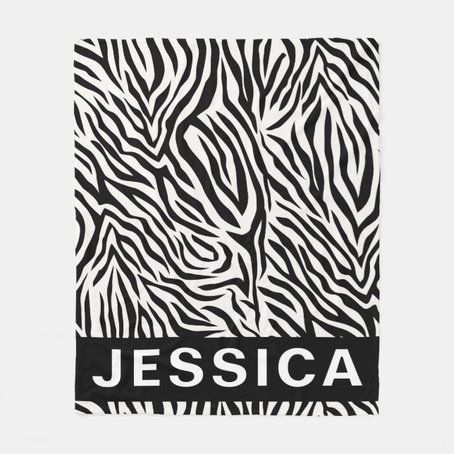 Classic Personalized Black White Zebra Stripes Fleece Blanket (Front)