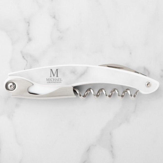 Classic Personalized Groomsman Monogram and Name Corkscrew (Front)