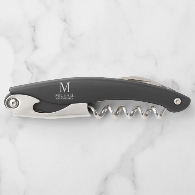 Classic Personalized Groomsman Monogram and Name Corkscrew (Front)