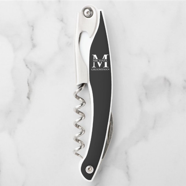Classic Personalized Groomsman Monogram and Name Corkscrew (Front)