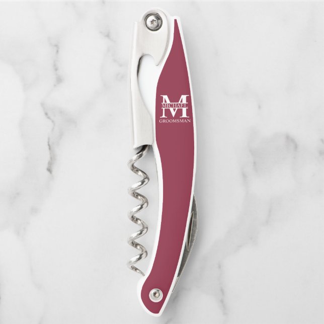 Classic Personalized Groomsman Monogram and Name Corkscrew (Front)