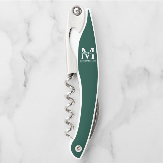 Classic Personalized Groomsman Monogram and Name Corkscrew (Front)