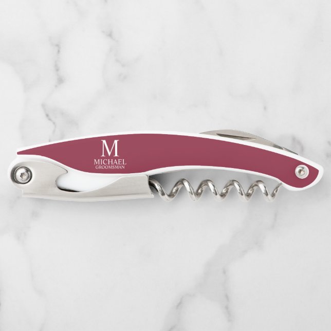 Classic Personalized Groomsman Monogram and Name Corkscrew (Front)