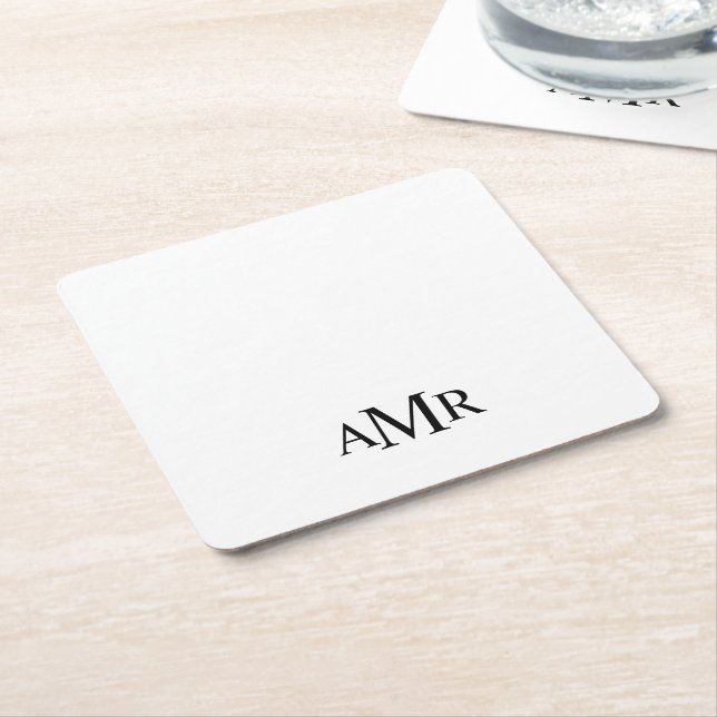 Classic Personalized Monogram Square Paper Coaster (Angled)