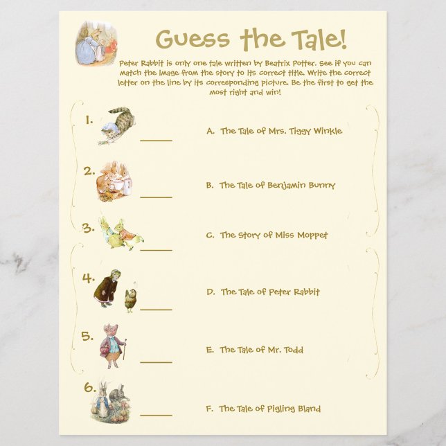 Classic Peter Rabbit Themed Baby Shower Game Flyer (Creator Uploaded)