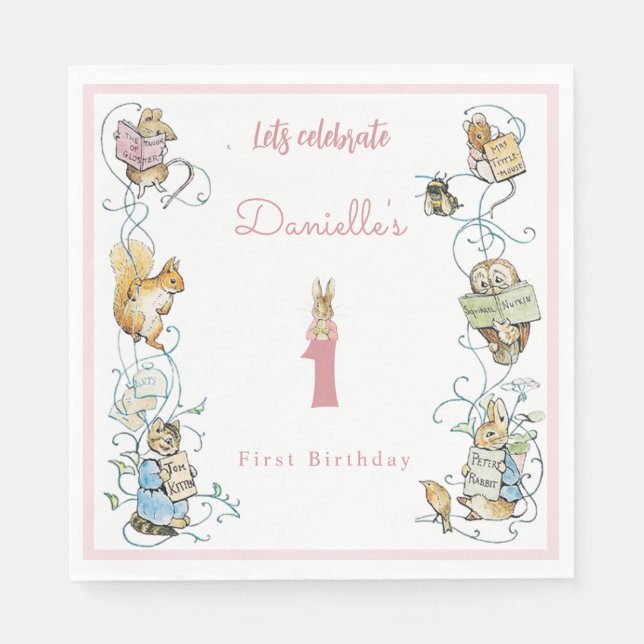 Classic Peter the Rabbit Beatrix Potter Birthday  Napkin (Front)