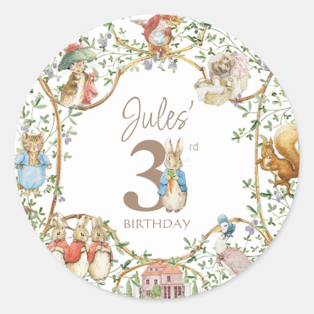 Classic Peter the Rabbit Birthday Classic Round Sticker (Front)