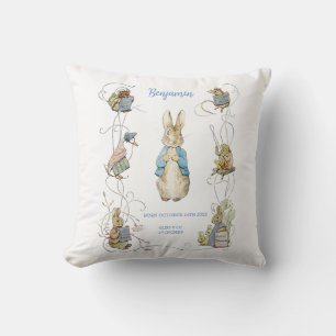 Classic Peter the Rabbit Green Gingham Birth Stats Cushion