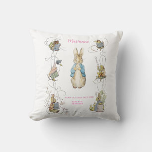 Classic Peter the Rabbit Pink Gingham Birth Stats Cushion