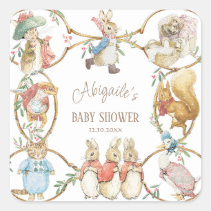 Classic Peter the Rabbit Winter Baby Shower Square Sticker