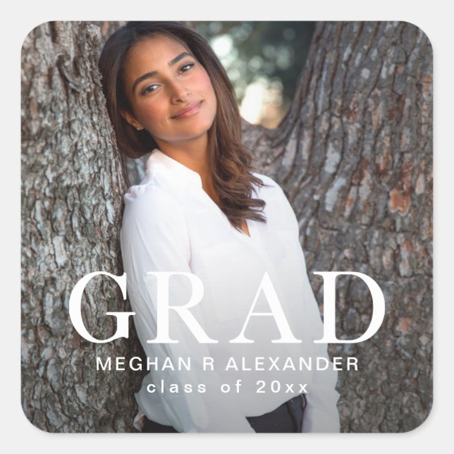 Classic Photo and Name Graduation Square Sticker (Front)
