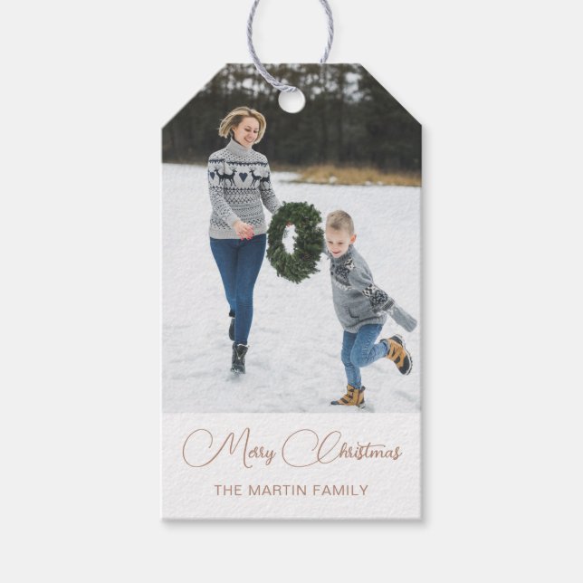 Classic Photo Christmas White Gift Tags (Front)