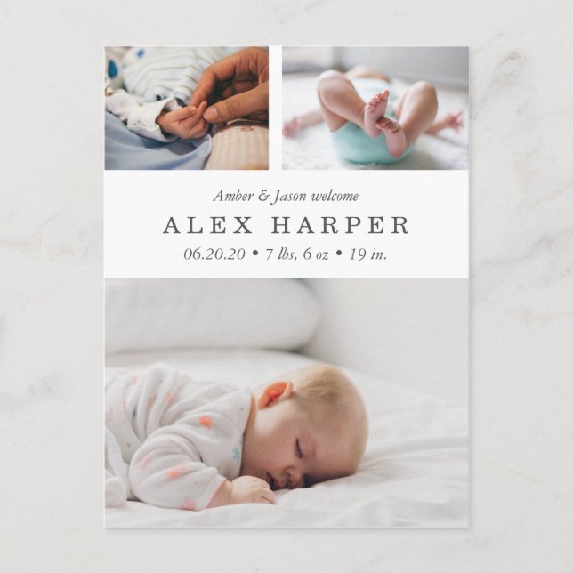 Classic photo collage Birth Announcement Postcard (Front)