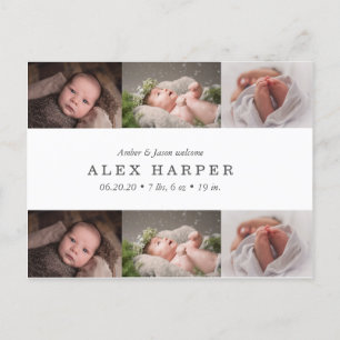 Classic photo collage Birth Announcement Postcard