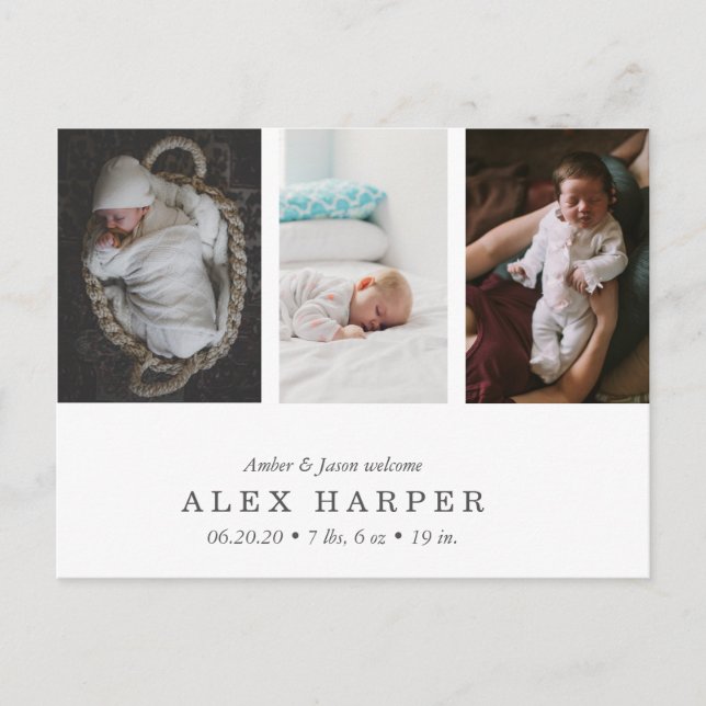 Classic photo collage Birth Announcement Postcard (Front)