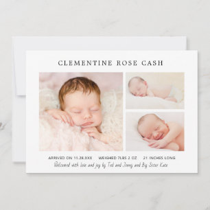 Classic Photo Collage Pink Baby Girl Birth Announcement