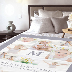 Classic Photo Collage with Monogram and Year Fleece Blanket