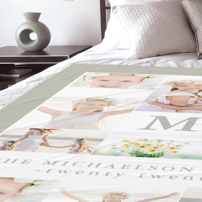 Classic Photo Collage with Monogram and Year Fleece Blanket (Creator Uploaded)