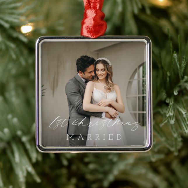 Classic Photo Elegant First Christmas Metal Ornament (Tree)