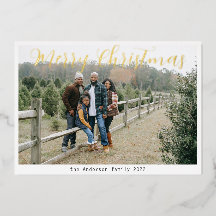 Classic Photo Greeting Merry Christmas Gold Script