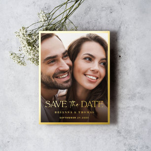 Classic Photo Save the Date Wedding Gold Foil Invitation Postcard