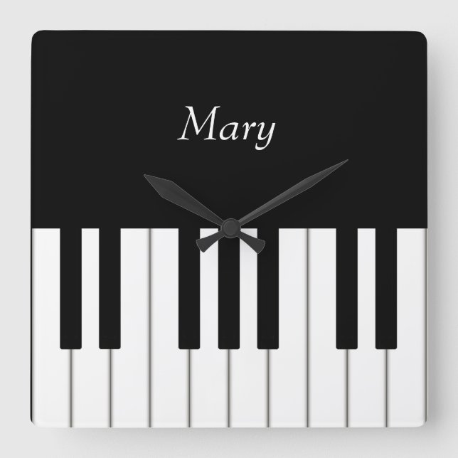 Classic Piano Keyboard Personalised Music Square Wall Clock (Front)