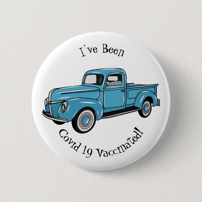 Classic pick up truck cartoon illustration 6 cm round badge (Front)