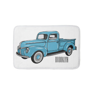 Classic pick up truck cartoon illustration bath mat