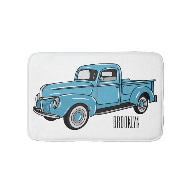 Classic pick up truck cartoon illustration bath mat (Front)