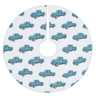 Classic pick up truck cartoon illustration brushed polyester tree skirt