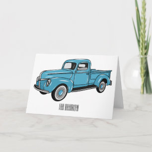 Classic pick up truck cartoon illustration card