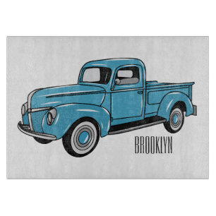 Classic pick up truck cartoon illustration cutting board