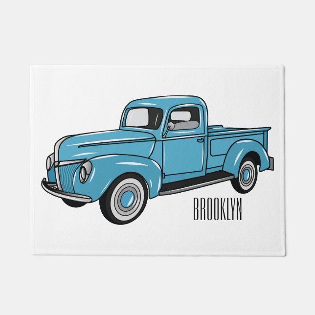 Classic pick up truck cartoon illustration doormat (Front)