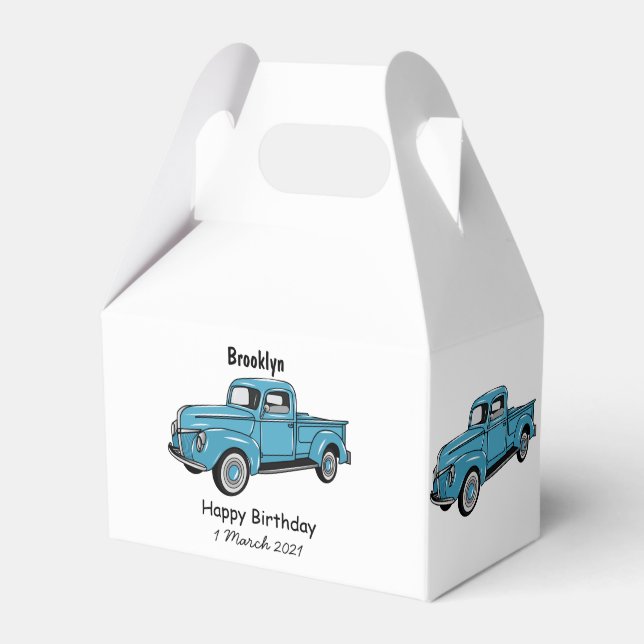 Classic pick up truck cartoon illustration favour box (Front Side)
