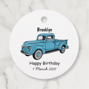 Classic pick up truck cartoon illustration favour tags