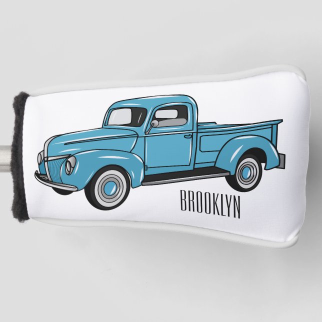 Classic pick up truck cartoon illustration golf head cover (Front)