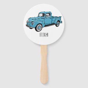 Classic pick up truck cartoon illustration hand fan