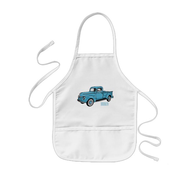 Classic pick up truck cartoon illustration kids apron (Front)