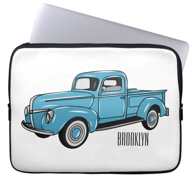 Classic pick up truck cartoon illustration laptop sleeve (Front)