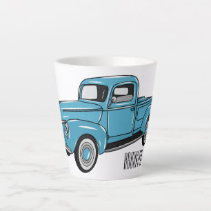 Classic pick up truck cartoon illustration latte mug