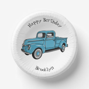 Classic pick up truck cartoon illustration paper plate