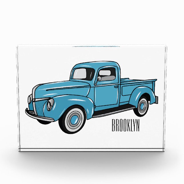 Classic pick up truck cartoon illustration photo block (Front)