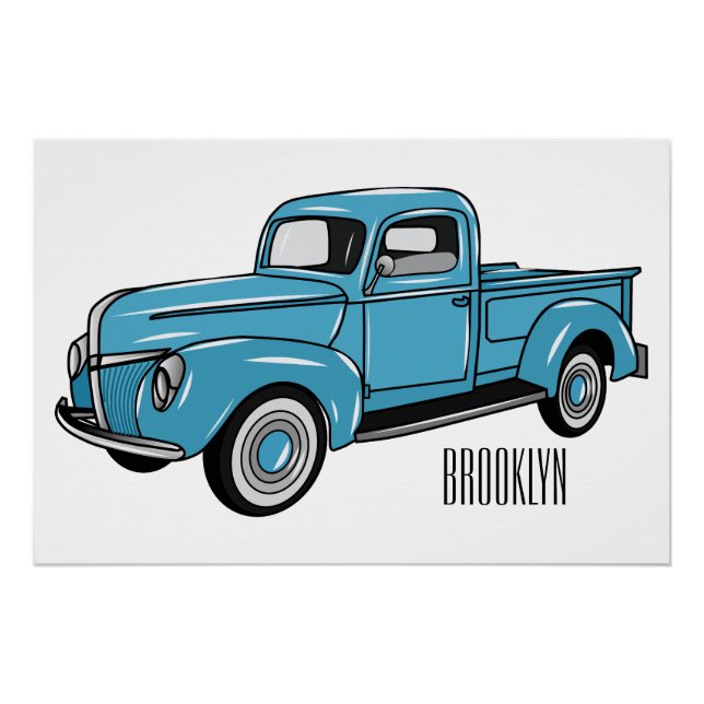 Classic pick up truck cartoon illustration poster (Front)