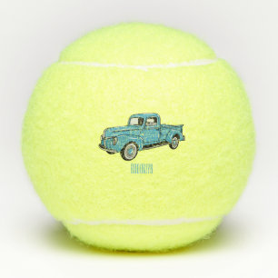 Classic pick up truck cartoon illustration tennis balls