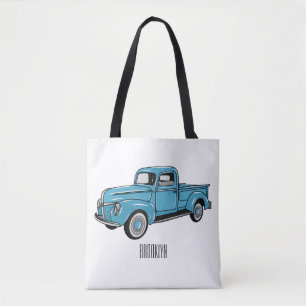 Classic pick up truck cartoon illustration tote bag