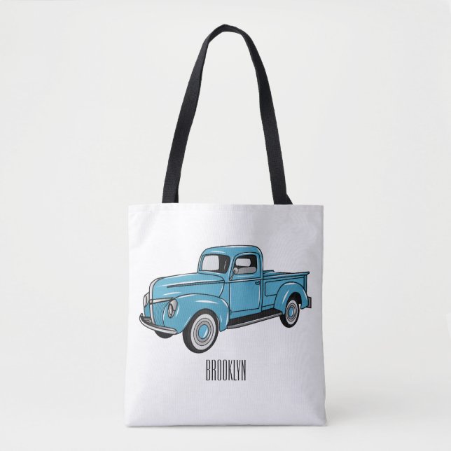 Classic pick up truck cartoon illustration tote bag (Front)